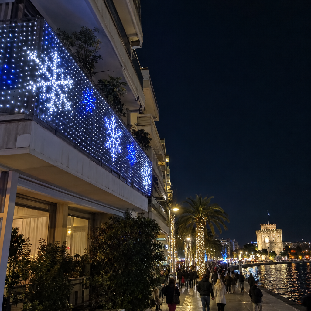 Κουρτίνα LED με χιονονιφάδες στη Λεωφόρο Νίκης Θεσσαλονίκης