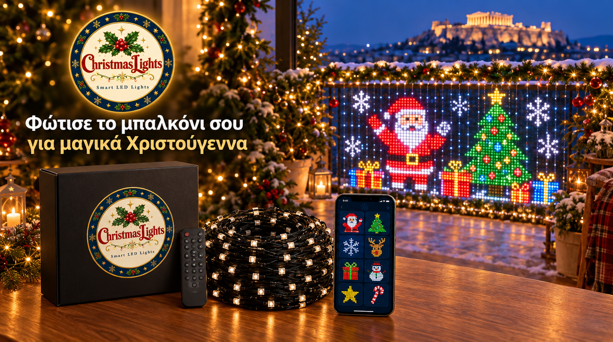 Έξυπνη Κουρτίνα LED ChristmasLights με συσκευασία και εφαρμογή